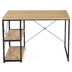 Bureau style industriel en métal et bois avec étagères