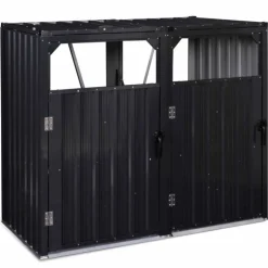 Cache poubelle double en acier gris pour extérieur