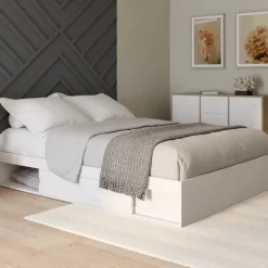 Cadre de lit avec rangements et sommier blanc