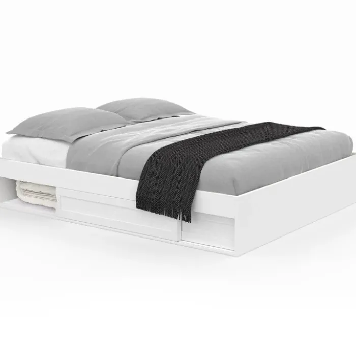 Cadre de lit avec rangements et sommier blanc