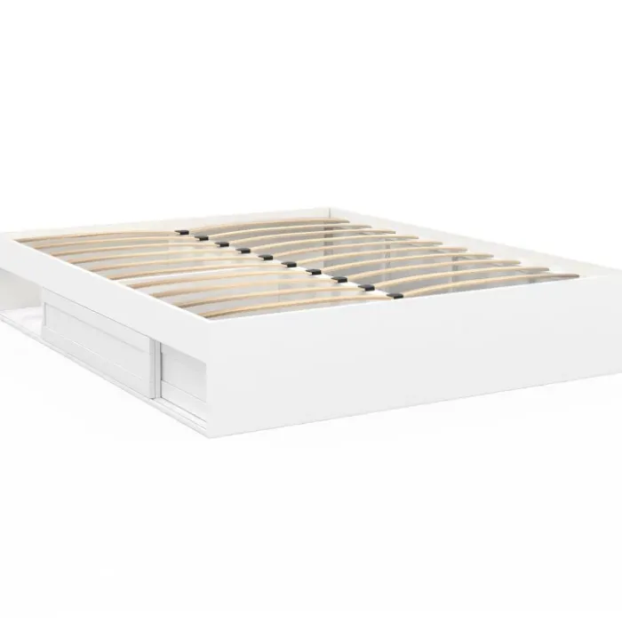 Cadre de lit avec rangements et sommier blanc