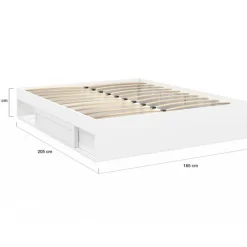 Cadre de lit avec rangements et sommier blanc