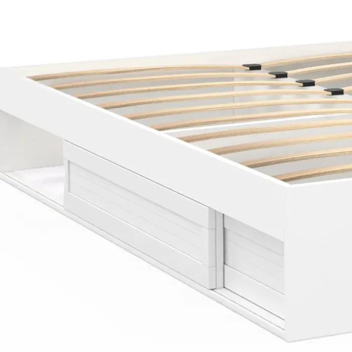 Cadre de lit avec rangements et sommier blanc