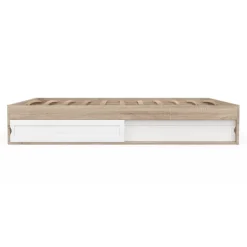 Cadre de lit avec rangements et sommier bois et blanc 160x200 cm