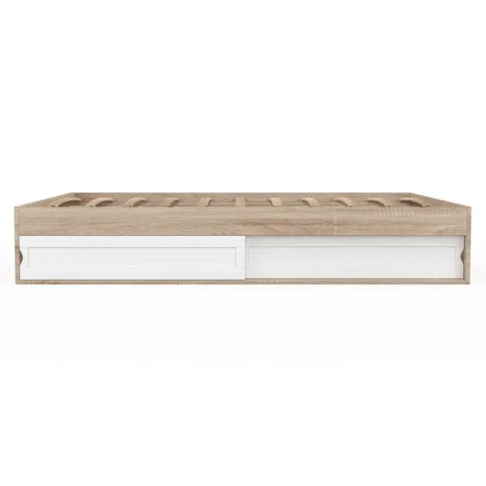 Cadre de lit avec rangements et sommier bois et blanc 160x200 cm