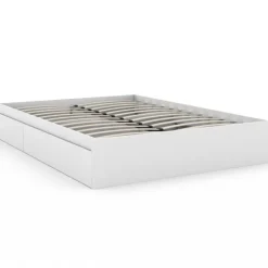 Cadre de lit double 140x190 blanc avec 4 tiroirs et sommier