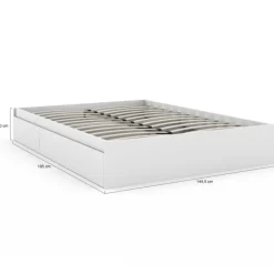 Cadre de lit double 140x190 blanc avec 4 tiroirs et sommier
