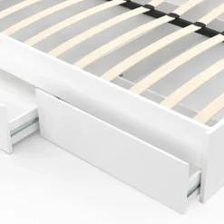 Cadre de lit double 140x190 blanc avec 4 tiroirs et sommier