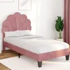 Cadre de lit simple coquillage avec sommier 90 x 190 cm velours rose poudré