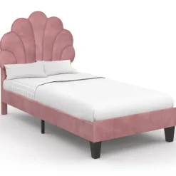Cadre de lit simple coquillage avec sommier 90 x 190 cm velours rose poudré