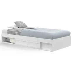 Cadre de lit simple 90x190 cm bois blanc avec rangement
