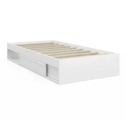 Cadre de lit simple 90x190 cm bois blanc avec rangement