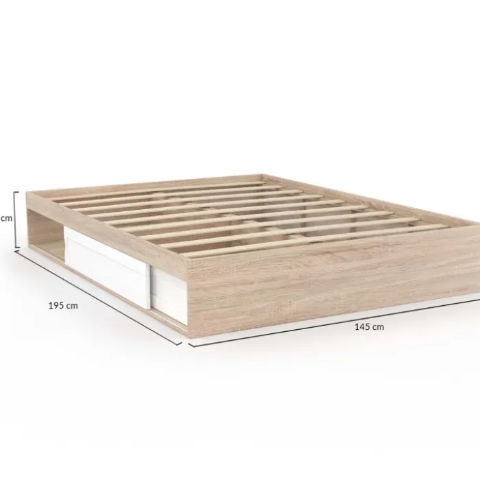 Cadre de lit 140x190 cm avec sommier et rangements blanc et bois
