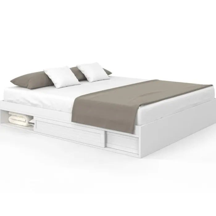 Cadre de lit 180x200 cm avec sommier et rangement blanc