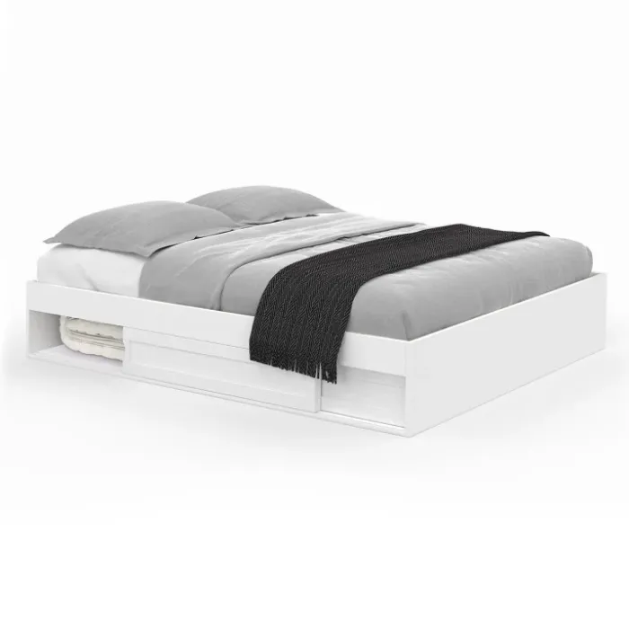 Cadre de lit 140x190 cm avec sommier et rangements blanc
