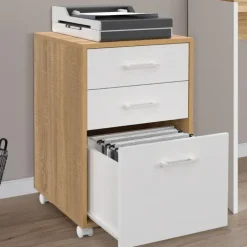 Caisson de bureau bois et blanc avec 3 tiroirs