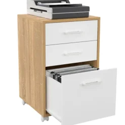 Caisson de bureau bois et blanc avec 3 tiroirs