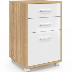 Caisson de bureau bois et blanc avec 3 tiroirs