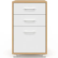 Caisson de bureau bois et blanc avec 3 tiroirs