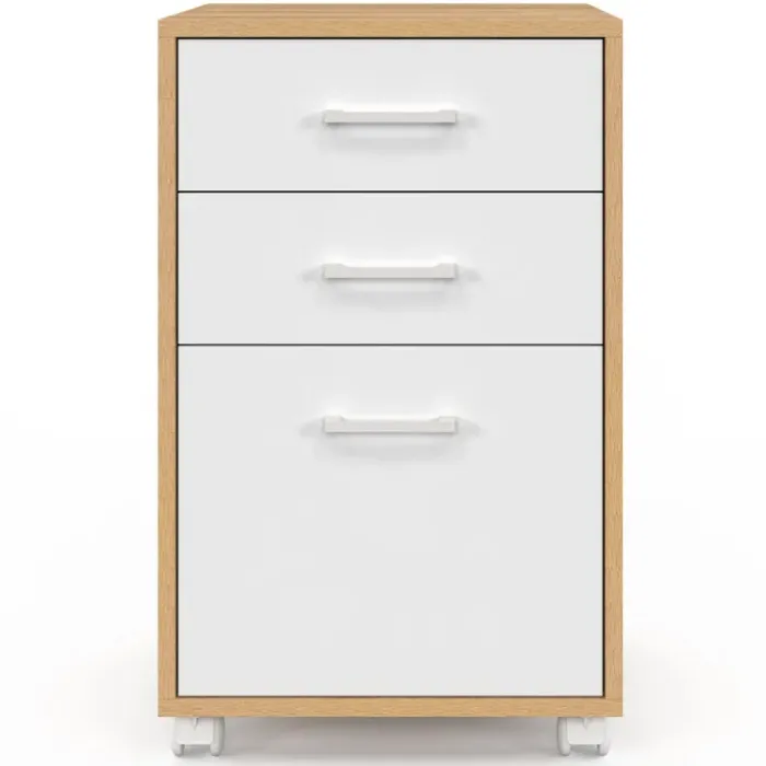 Caisson de bureau bois et blanc avec 3 tiroirs
