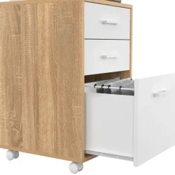 Caisson de bureau bois et blanc avec 3 tiroirs