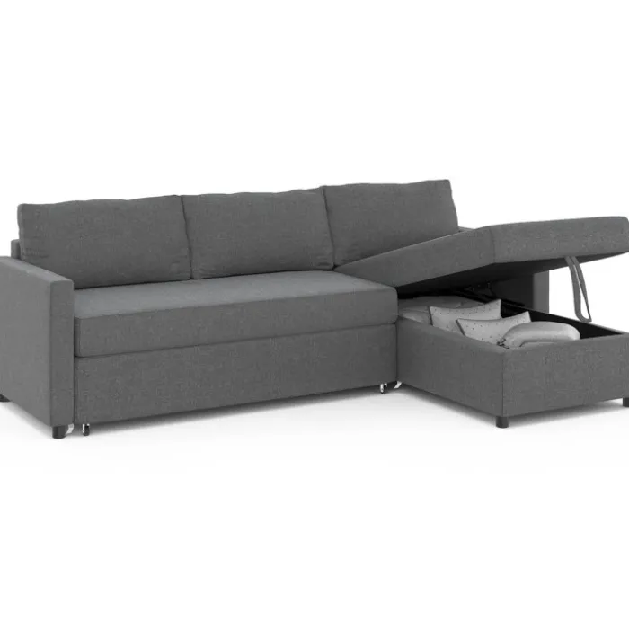 Canapé avec méridienne convertible en tissu gris anthracite