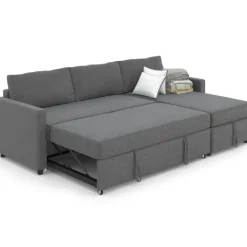 Canapé avec méridienne convertible en tissu gris anthracite