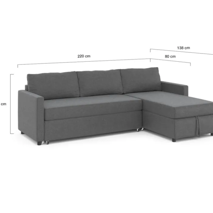 Canapé avec méridienne convertible en tissu gris anthracite