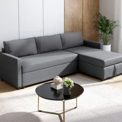 Canapé avec méridienne convertible en tissu gris anthracite