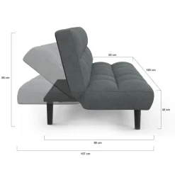 Canapé clic clac 3 places capitonné SALOME en tissu gris anthracite