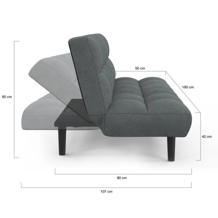 Canapé clic clac 3 places capitonné SALOME en tissu gris anthracite
