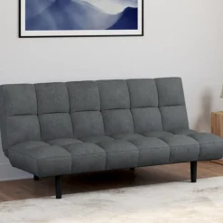 Canapé clic clac 3 places capitonné SALOME en tissu gris anthracite