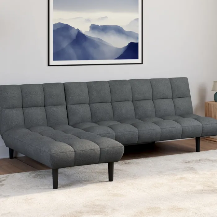 Canapé clic clac 3 places capitonné SALOME en tissu gris anthracite