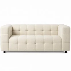 Canapé double capitonné en tissu bouclette beige