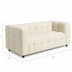 Canapé double capitonné en tissu bouclette beige