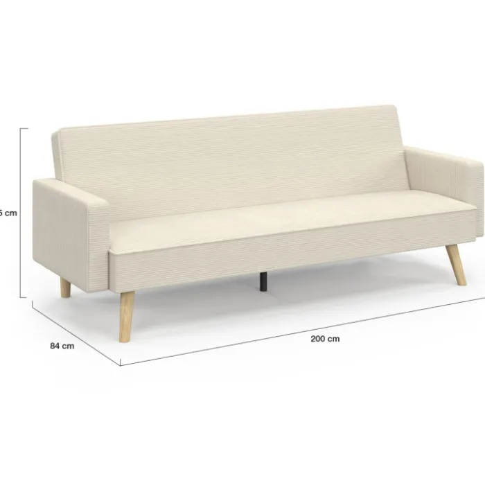 Canapé droit scandinave 3 places convertible velours côtelé beige