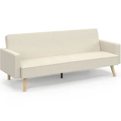 Canapé droit scandinave 3 places convertible velours côtelé beige