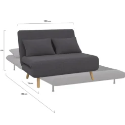 Canapé lit convertible 2 places 120x190cm tissu gris anthracite