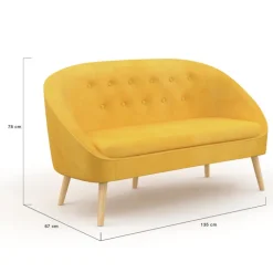 Canapé velours jaune rétro chic pieds en bois