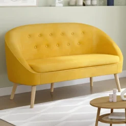 Canapé velours jaune rétro chic pieds en bois