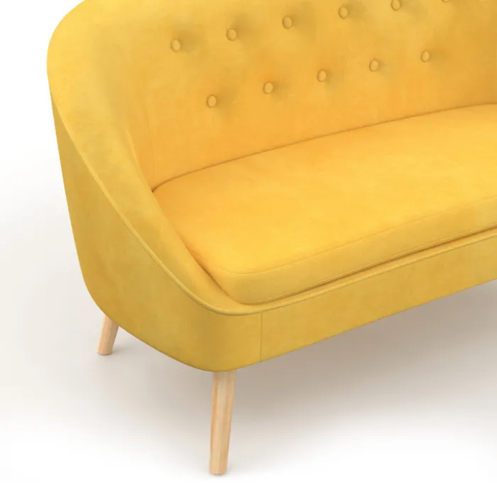 Canapé velours jaune rétro chic pieds en bois