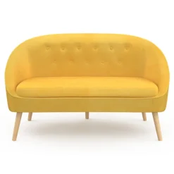 Canapé velours jaune rétro chic pieds en bois