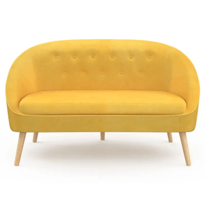 Canapé velours jaune rétro chic pieds en bois