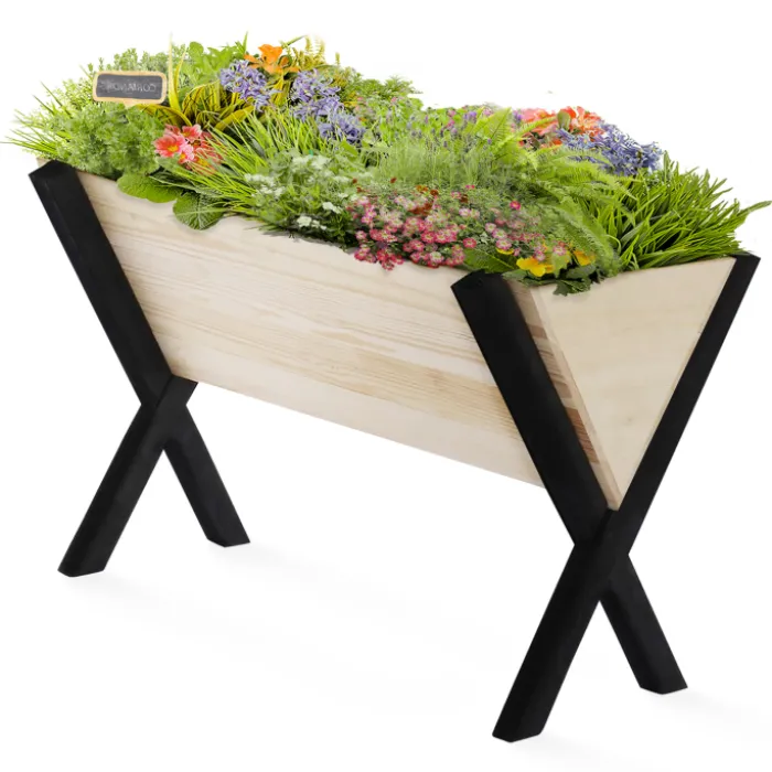 Carré potager jardinière sur pieds bois et noir balcon / terrasse