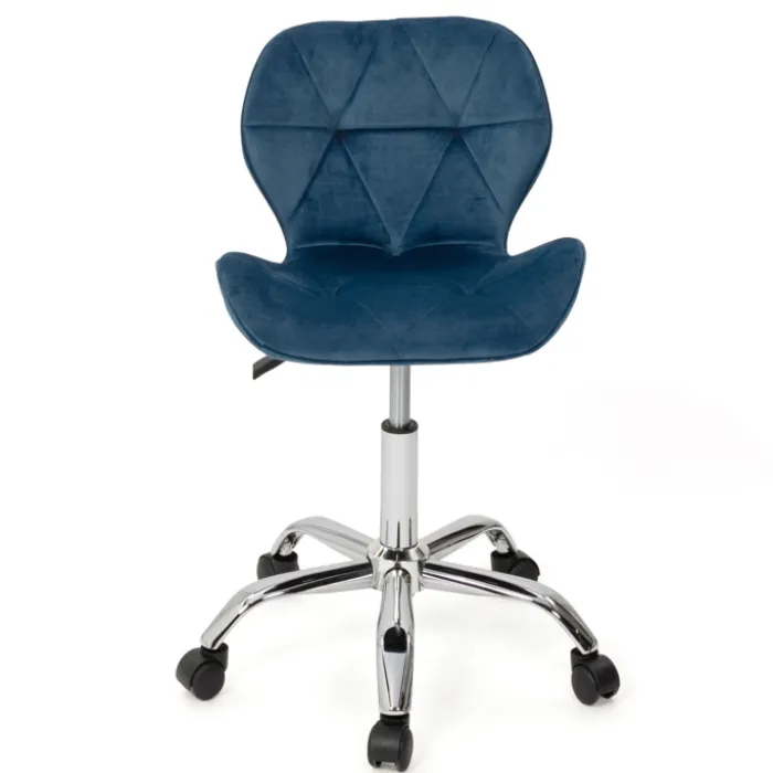 Chaise de bureau velours bleu à roulettes