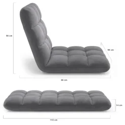 Chaise de sol pliante 15 positions en velours gris anthracite