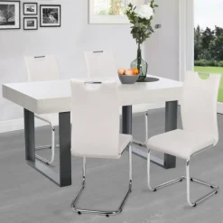 Chaises blanches avec poignée pour salle à manger
