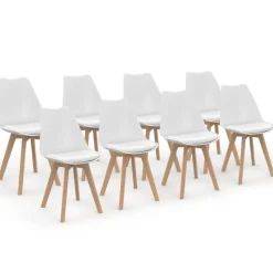 Chaises blanches scandinaves salle à manger : lot de 8