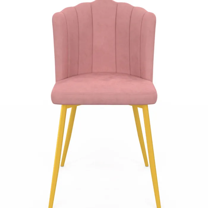 Chaises coquillage rose en velours et pieds dorés