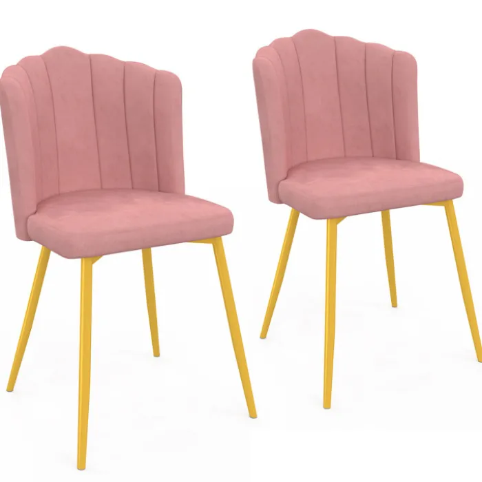 Chaises coquillage rose en velours et pieds dorés